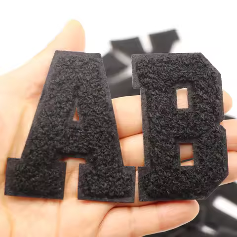 1PC Black 7.CM Chenille Letter Patch Iron on Patch Letters Patch For Jeans Clothes Name Diy T-Shirt 
