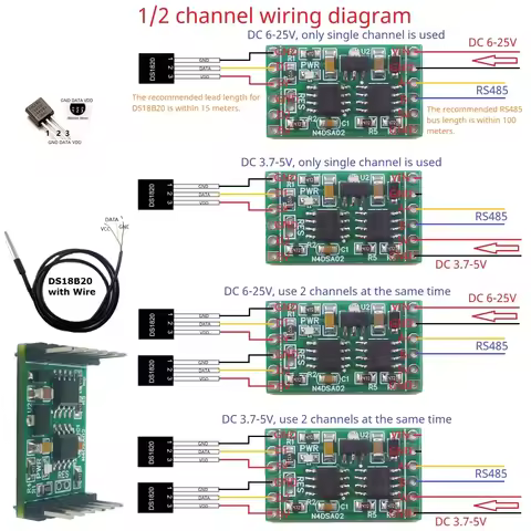 DC 5V 12V 24V Modbus Analog Input IO for Thermostat Smart Home R46CA01 2CH RS485 Digital Temperature