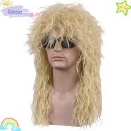 FANSIN 70s 80s Rockstar Wig, Long Punk Halloween Party Cosplay Wig, Fluffy Curvy Mullet Wig