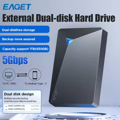 EAGET Portable External Hard Drive HDD External Hard Drive G20 Pro 1TB USB3.0 Storage Compatible for