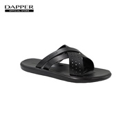 DAPPER รองเท้าแตะ Perforated Leather Cross Sandals สีดำ