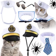 Weewooday 5 Pcs Set Kostum Halloween Kucing Pelaut Topi Kapten untuk Anjing Kucing Topi Pelaut Tali 