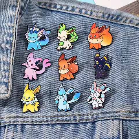 9pcs/Set Pokemon Eevee Cute Cartoon Game Monsters Enamel Lapel Pins Set Badge Backpack Family Lapel 