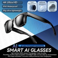 New 4K Ultra HD AI Glasses Men Chat IP65 Waterproof Voice Assistant AI Transmission 800W Camera Blue