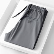 แบรนด์แท้ผู้ชาย ฤดูร้อน Thin Ice ผ้าไหม Non-iron หลวม ขาตรง Quick Dry Sport ยืดได้ กางเกงลำลอง สวมใส