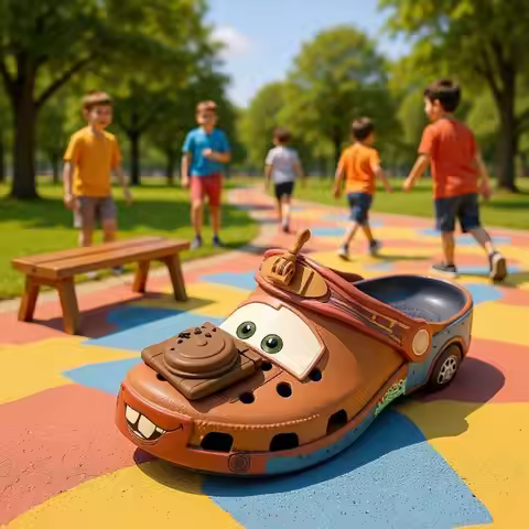 BANDAI Lightning Mcqueen Pixar and Mater Cartoon Eva Waterproof Slippers Beach Shoes Sandals Casual 