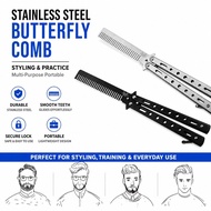 STAINLESS STEEL BUTTERFLY COMB | Foldable Portable Practice Butterfly Knife Style Training Comb Hair