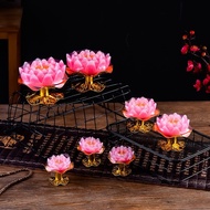 walashop89 DT94-40 เทียนดอกบัวสีชมพูพร้อมฐานสีทอง M5-2