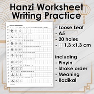 Complete Set of Hanzi HSK Writing Practice Sheets 1-6 | Loose Leaf A5 Full Pinyin + Stroke Order + M