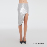 VICKTEERUT (ราคาปกติ 7650 -.) Asymmetrical Sequined Skirt กระโปรงสอบ ปักเลื่อม ชายอสมมาตร