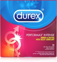 Durex Condom Performax Intense Natural Latex Condoms 24 Count Ultra Fine Ribbed Dotted with Delay Lu