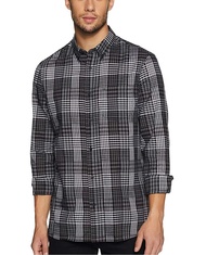 Áo sơ mi nam calvin klein tay dài caro đen phối trắng