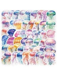 50入組彩色水母防水DIY創意貼紙，可用於筆記型電腦、桌上型電腦、手機、手機殼、吉他、桌面、杯子、旅行、摩托車、汽車等配件貼紙玩具