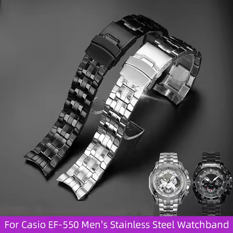 22mm For Casio EF-550 Men's Stainless Steel Watchband EDIFICE Series Bracelet Waterproof Silicone Ru