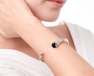 黑碧璽925純銀手鐲 調節開口手環 個性化刻字C手環 螺旋造型手鐲