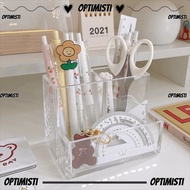OPTIMISTI8E Acrylic Pen Holder, Square Transparent Storage Rack,  Stationery Three Grid Large Capaci