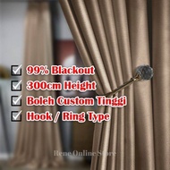 RENEOS 99% Blackout Curtain 300cm Height Langsir Sliding Door Curtain Blackout Langsir 300cm Height Window Curtain Hook