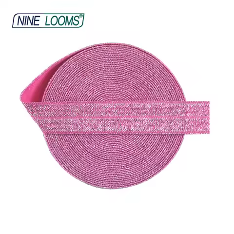 NINE LOOMS Glitter Foldover Elastic FOE 5/8" 15mm Spandex Band Webbing Tape Hair Tie Headband Dress 