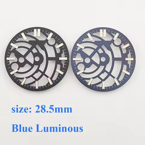 NH70 Watch Dial 28.5mm Dial Hollow Skeleton Dial Blue Luminous NH70 Watch Face Watch Parts Suitable 