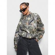Oversized Zip Up Bomber Blouson Camouflage Print Hunting Outdoor Adventure Autumn Jacket With Collar