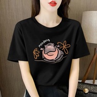 เสื้อหมูเด้ง Moodeng hippo เสื้อลายฮิปโปน่ารัก ฮิปโป แคระ หมู เด้ง T-shirt ผ้าCotton 100% ใส่สบาย ไม