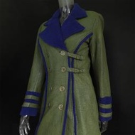 美國時尚設計品牌ANNA SUI 安娜蘇深綠色漆皮羔羊絨長大衣 美國製