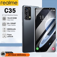 โทรศัพท์มือถือ Realma C35 ใหม่เอี่ยม5G AMOLED เต็มหน้าจอ6.7นิ้ว（Ram16G + Rom512G）โทรศัพท์ราคาถูกๆ Mobile phone รองรับ2ซิม โทรศัพท์เล่นเกม ได้อย่างราบรื่น ทำงานได้เร็ว เรียนรู้ อินเทอร์เน็ต smartphones กล้อง HD แบตเตอรี่6800mAh โทรศัพท์ถูกๆ