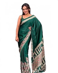 Women's Green Ajrakh Printed Modal Silk Natural Gajji Silk Soft and Smooth Saree & Blouse(Unstitched