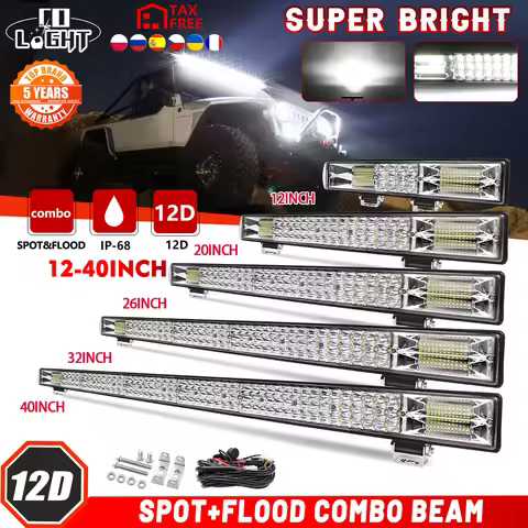 CO LIGHT 12"20"26"32"40" LED Light Bar 3-Rows 90000LM Flood Spot Offroad LED Driving Light for Picku