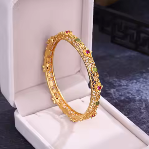Natural Hotan Jade bracelet for women Ancient gold crafts Retro Palace Style Hollow Small Flower Pin