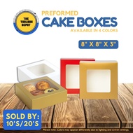 Preformed Cake Box – 8x8x3in | With Window | White / Red / Gold / Kraft | 10pcs / 20pcs