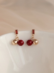 ต่างหูเงินแท้ S925 สีแดง ดอกกุหลาบ ต่างหูเงินแท้ S925 สำหรับผู้หญิง เครื่องประดับแฟชั่น ต่างหูแบบจี้