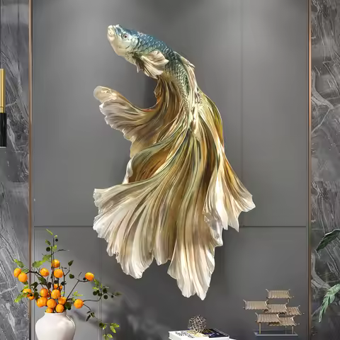 Nordic Home Wall Decor 85cm Fighting Fish Statue Sculpture Feng Shui Decoration Modern Living Room P