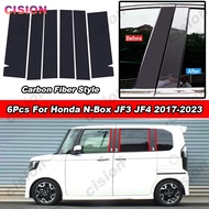 6Pcs Glossy Black Chrome Carbon Fiber PC Material Car Door Window Middle Column Center B C Pillar Po