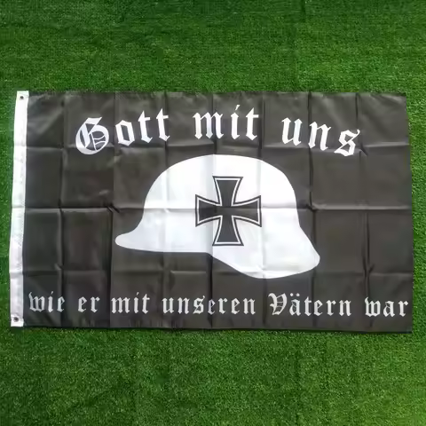 Fahne Flagge Deutsches Reich Gott mit uns Stahlhelm -Multiple sizes to choose from 3x5ft Double Side