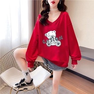 Aiyiyiyi Long-Sleeved T-Shirt Printed Top Preppy Style Medium Large Size M-5XL Cover Belly Hidden Me