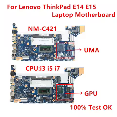 Laptop Motherboard For Lenovo ThinkPad E14 E15 NM-C421 with i3 i5 i7 CPU UMA or GPU RX640 2G 5B20S72