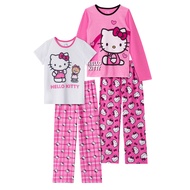 Hello Kitty Girls Pajama Pants and Sleep Shirt Sets 4 Piece PJ Top and Bottom Sleepwear Set for Girl