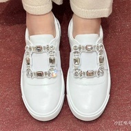 Roger Vivier 半拖小白鞋RV鑽扣圓頭設計，35.5碼