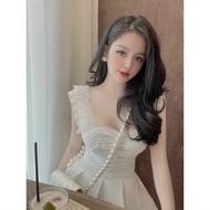 M230. Áo croptop 2 dây viền bèo đính ngọc nữ tính siêu xinh áo ren kiểu nữ đẹp sang chảnh 2023 (có s