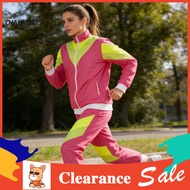 [CHA] Retro Sportswear 80s Outfit 2pcs Retro 80s Disco Tracksuit Set for Men Women – Color Block Zip