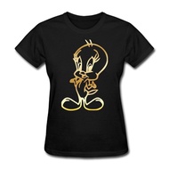 SARA Crew Neck Short Sleeve Cartoon Cute Tweety Bird Cotton Tshirts Black Plus Size Top Tee for men
