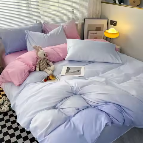 Korean Style Bedding Set Four-piece Gradient Color Bedding Sheet Pillowcase Duvet Cover Set Twin Ful