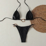 ชุดบิกินี่ Polovedo Official Sexy Solid Color Metal Decor