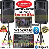 Paket Speaker Aktif Aktif Baretone 15 inch set Mixer Wisdom 8 channel Original