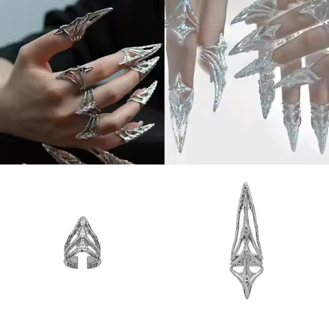 Gothic Skeleton Nail Armor Rings Irregular Metal Claw Finger Guards for Punk Y2K Adjustable Rings Co