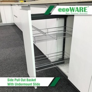ecoWARE Side Pull Out Basket With Undermount Soft Closing Slide Chrome Kitchen Cabinet Basket