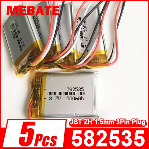 5pcs 582535 3.7V 500mAh Lipo Polymer Lithium Rechargeable Battery JST ZH 1.5mm 3Pin Plug For MP3 GPS