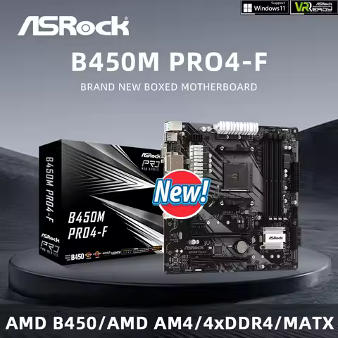 ASROCK Brand New B450M Pro4-F Motherboard Support 5950X 5800X3D 5700X 5600X 5600G 1700X 2700X CPU 4x