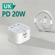 Fast Charging Plain Solid Color 1-2 Sets 20W Fast Charger UK Plug Adapter + 3.3FT/100cm USB-C To Lig